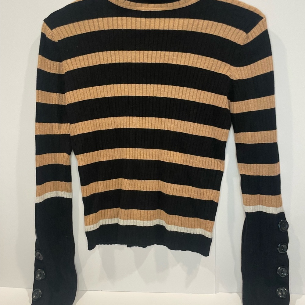 Zara Black and Tan Striped Long Sleeve Top